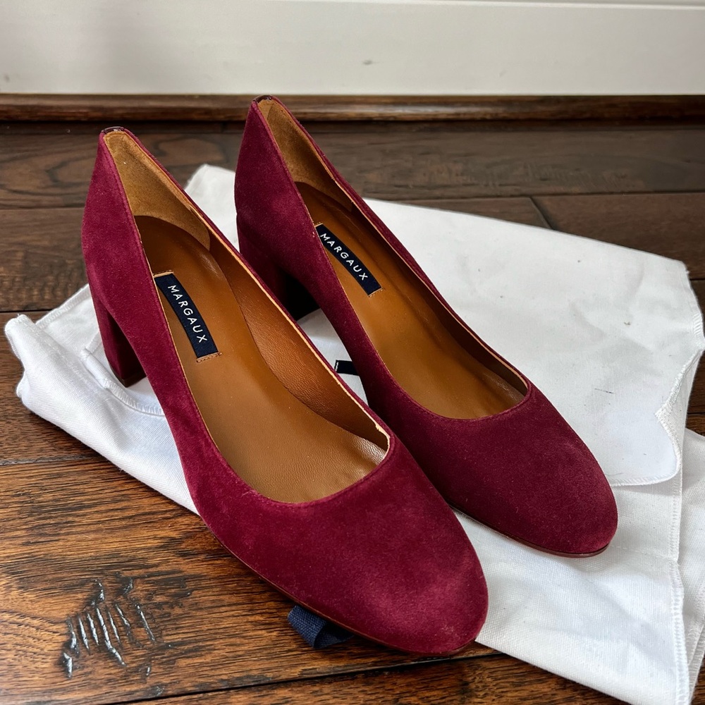 New! Gorgeous Margaux Burgundy Suede Heels, Size 39 - Picture 1 of 11